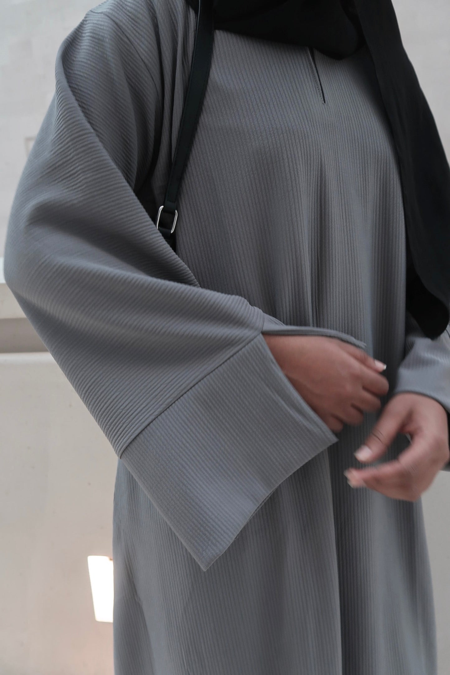 Light Grey Ribbed Winter Abaya