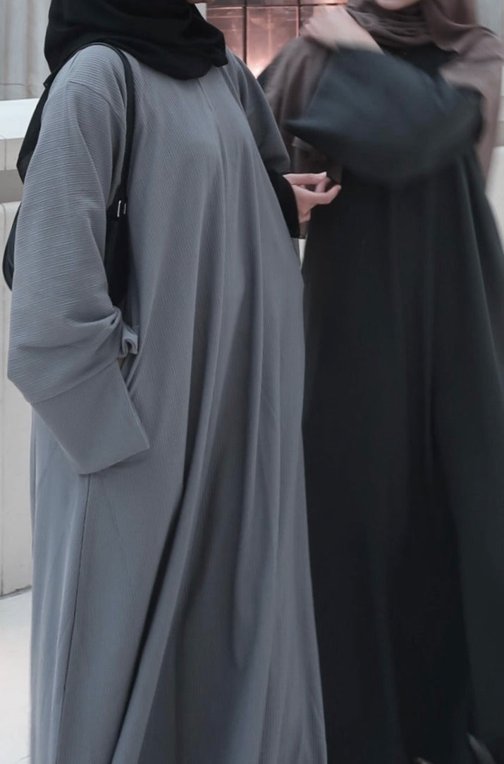 Light Grey Ribbed Winter Abaya