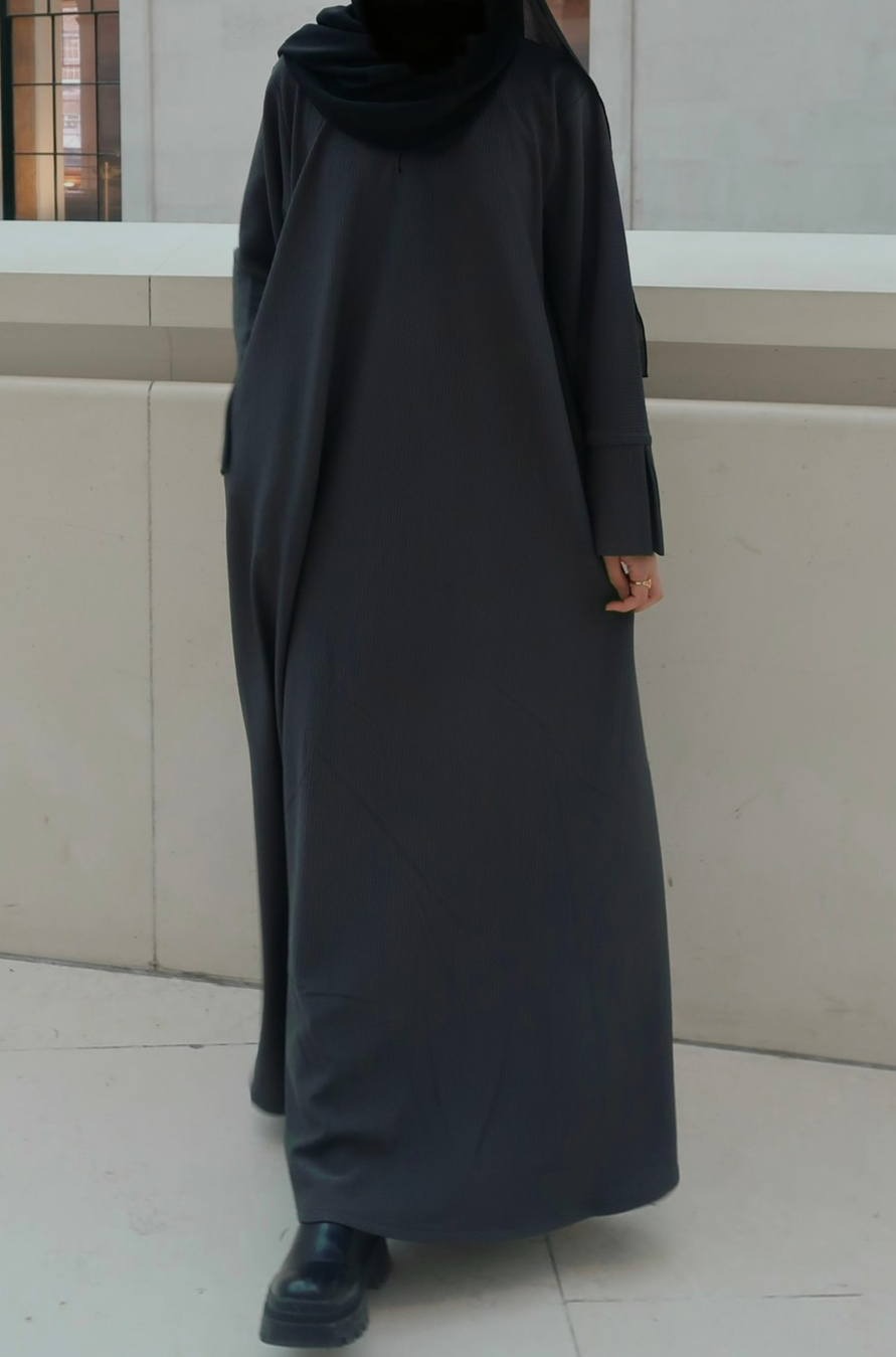 Dark Grey Ribbed Winter Abaya