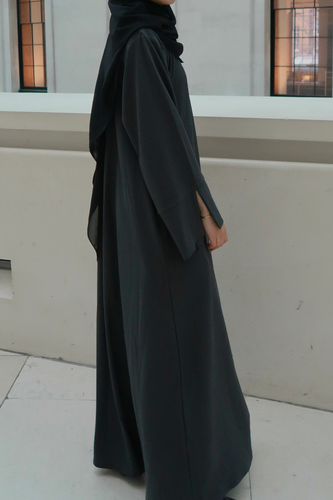 Dark Grey Ribbed Winter Abaya