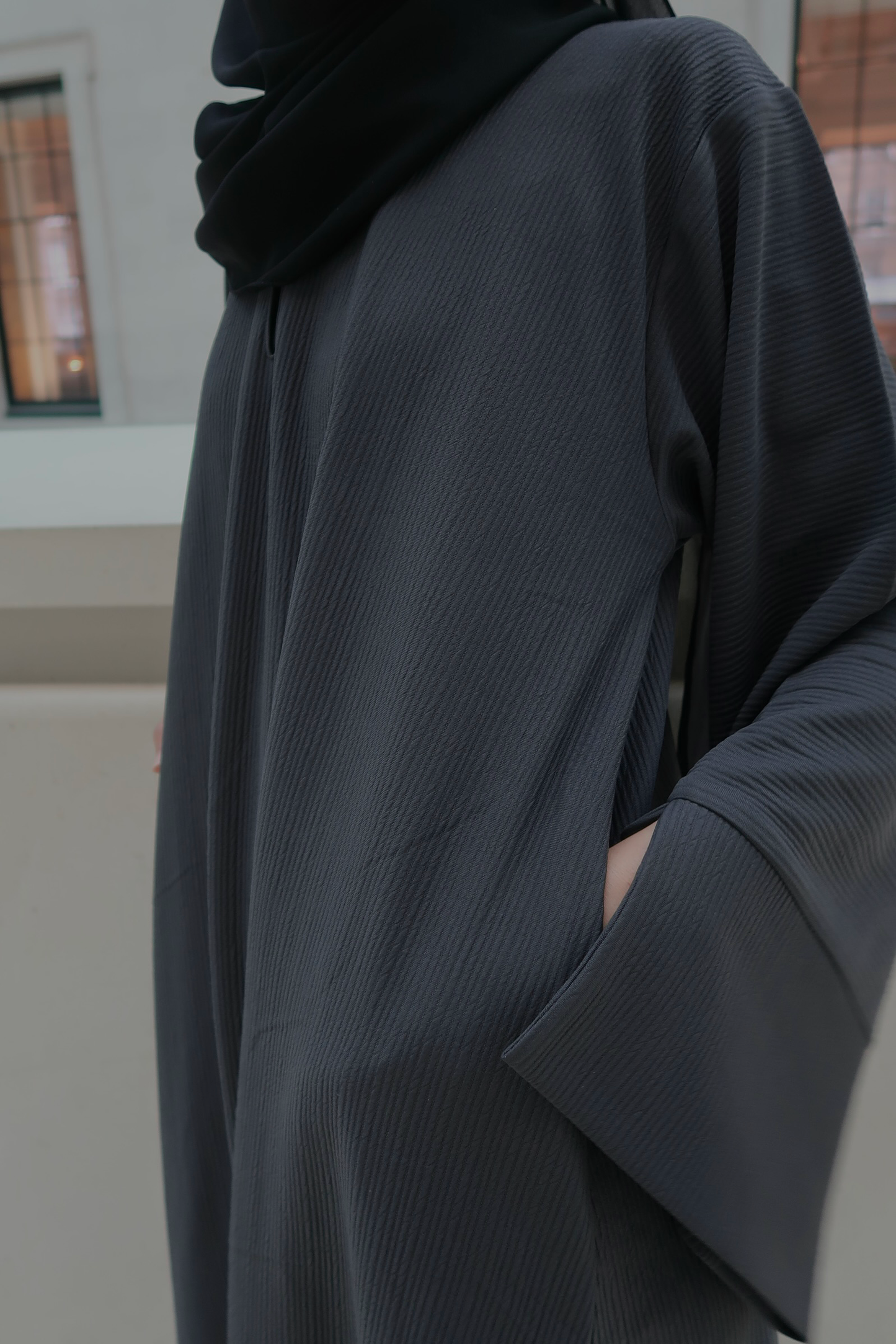 Dark Grey Ribbed Winter Abaya