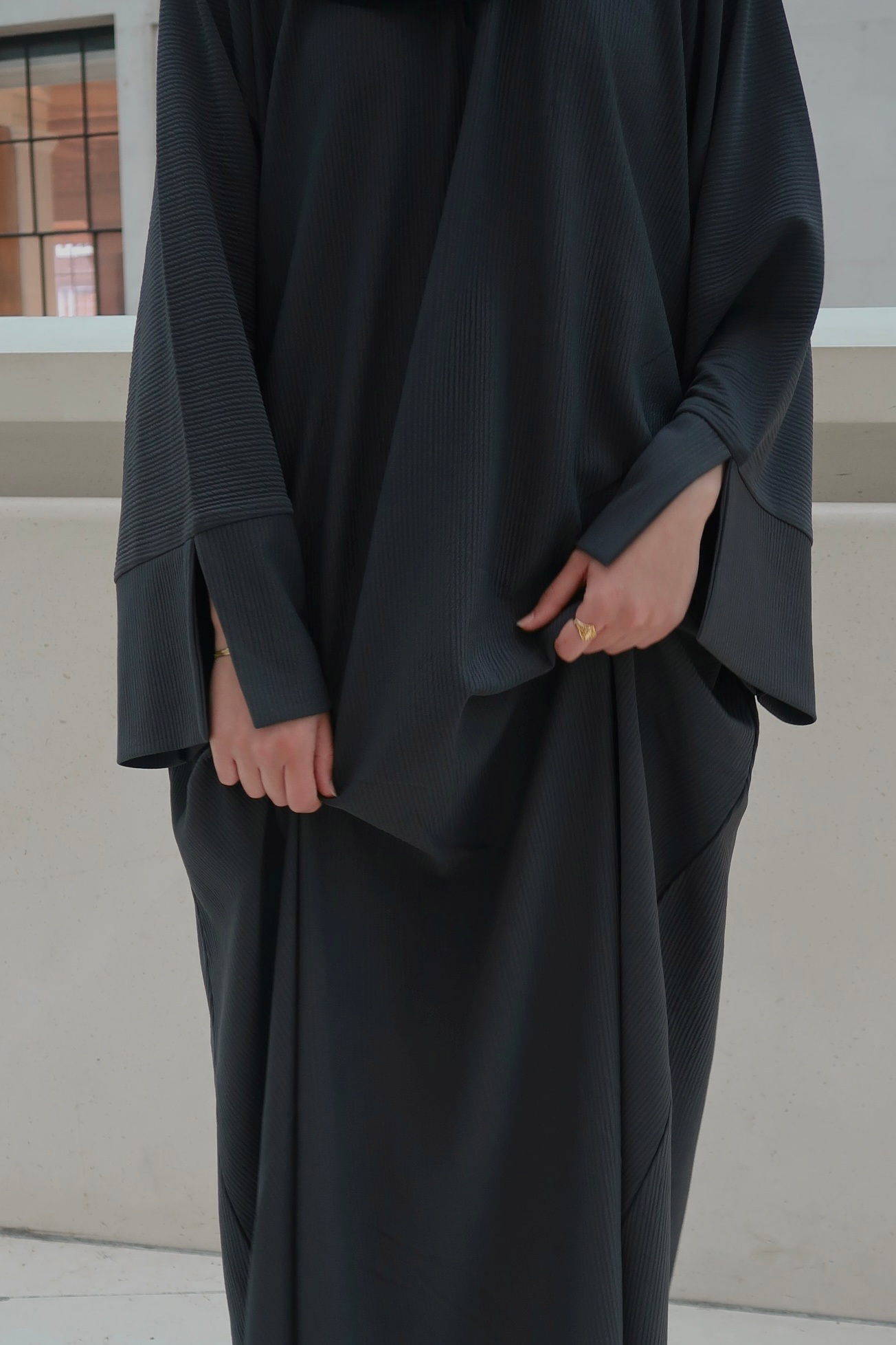 Dark Grey Ribbed Winter Abaya