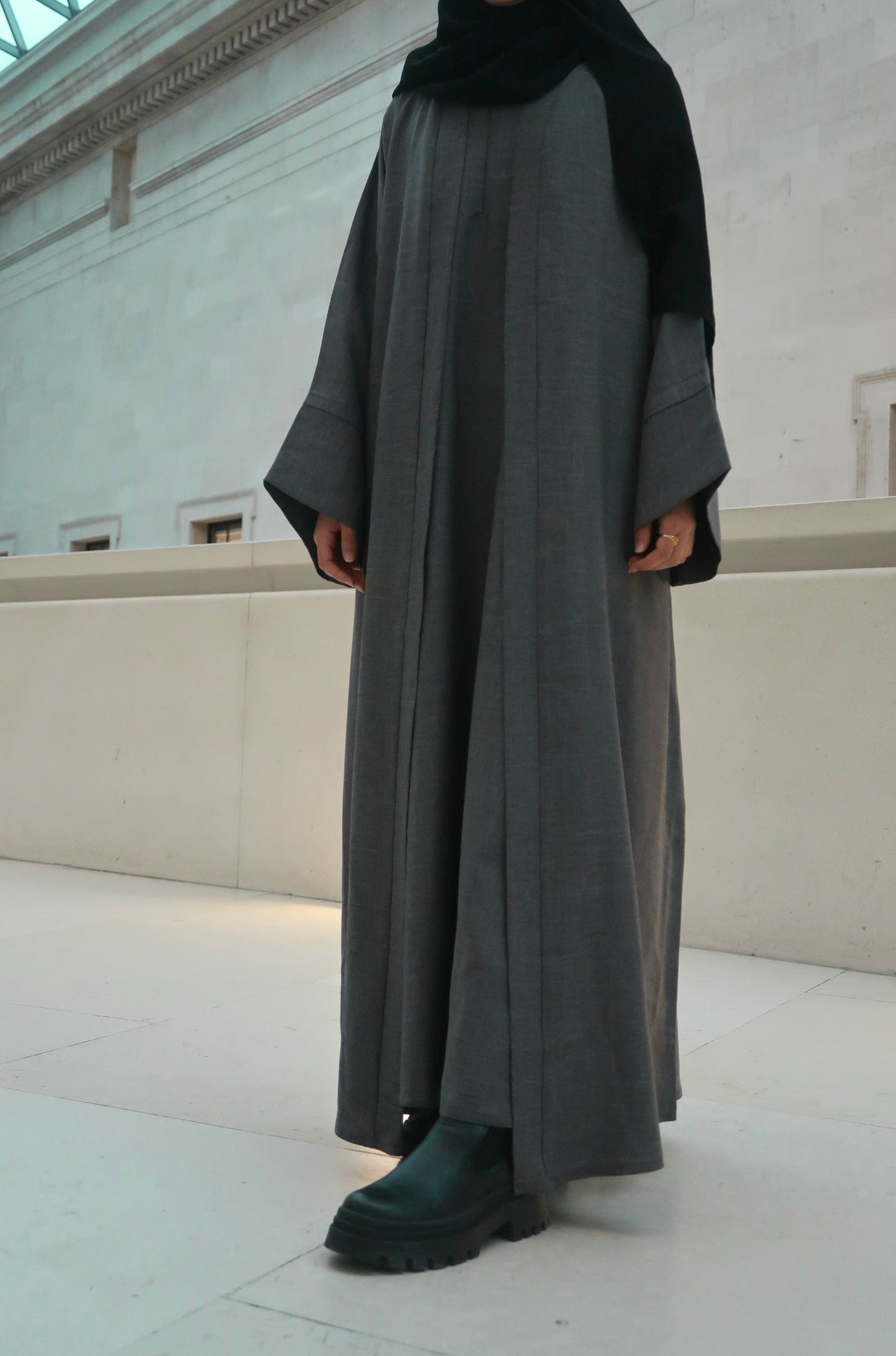 Grey Kamila - 2 Pieces Open Abaya Set