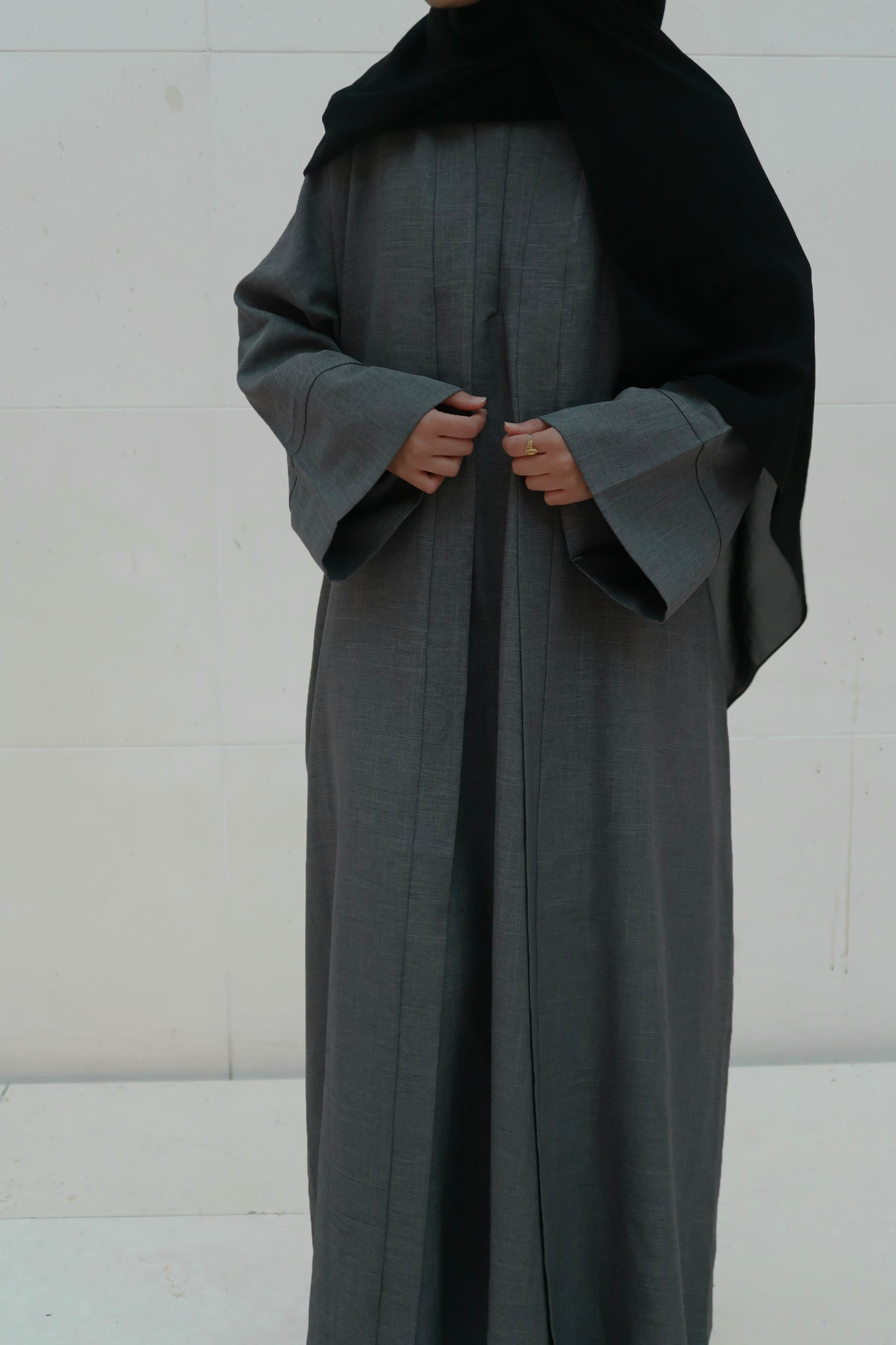 Grey Kamila - 2 Pieces Open Abaya Set