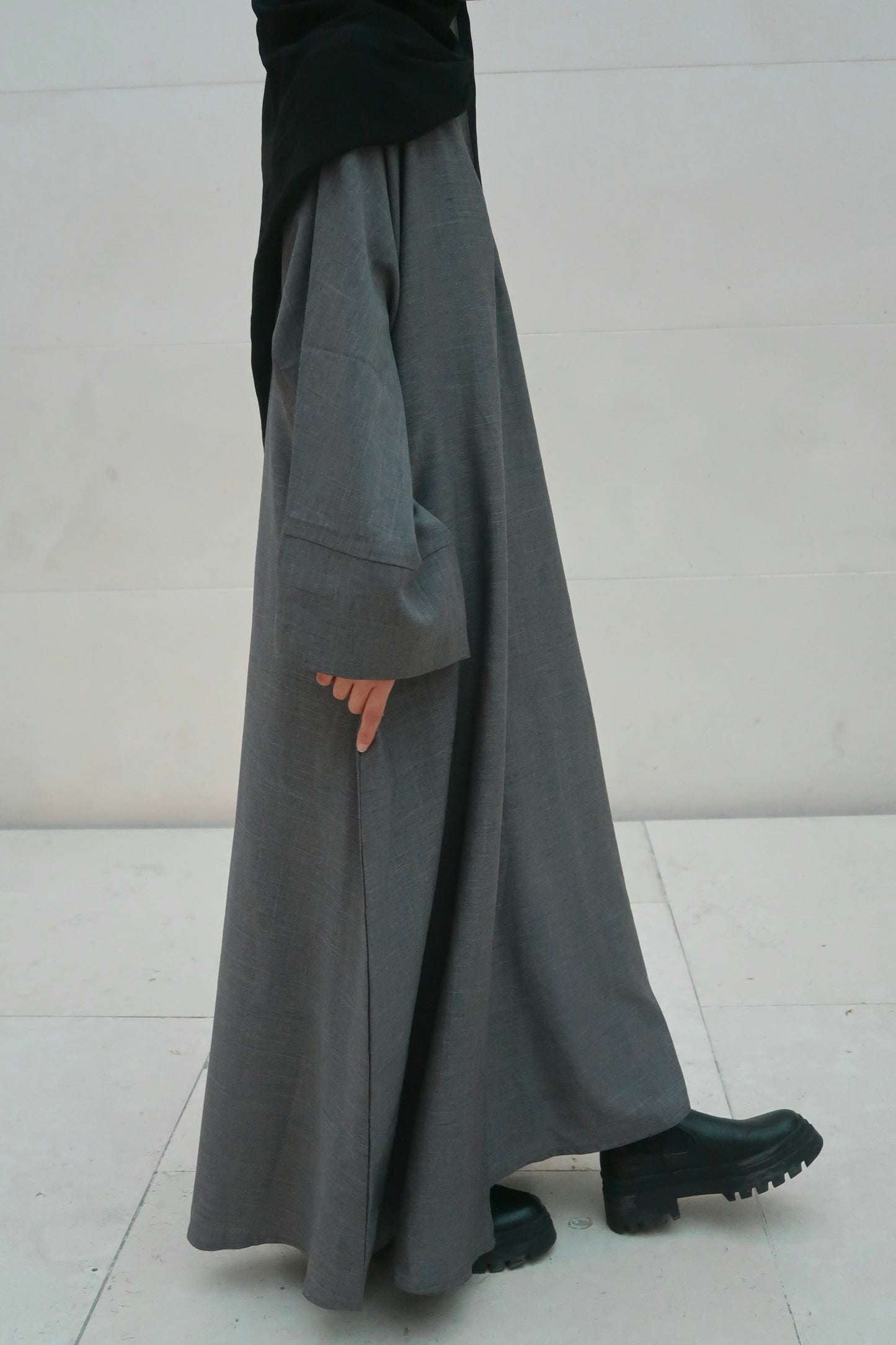 Grey Kamila - 2 Pieces Open Abaya Set