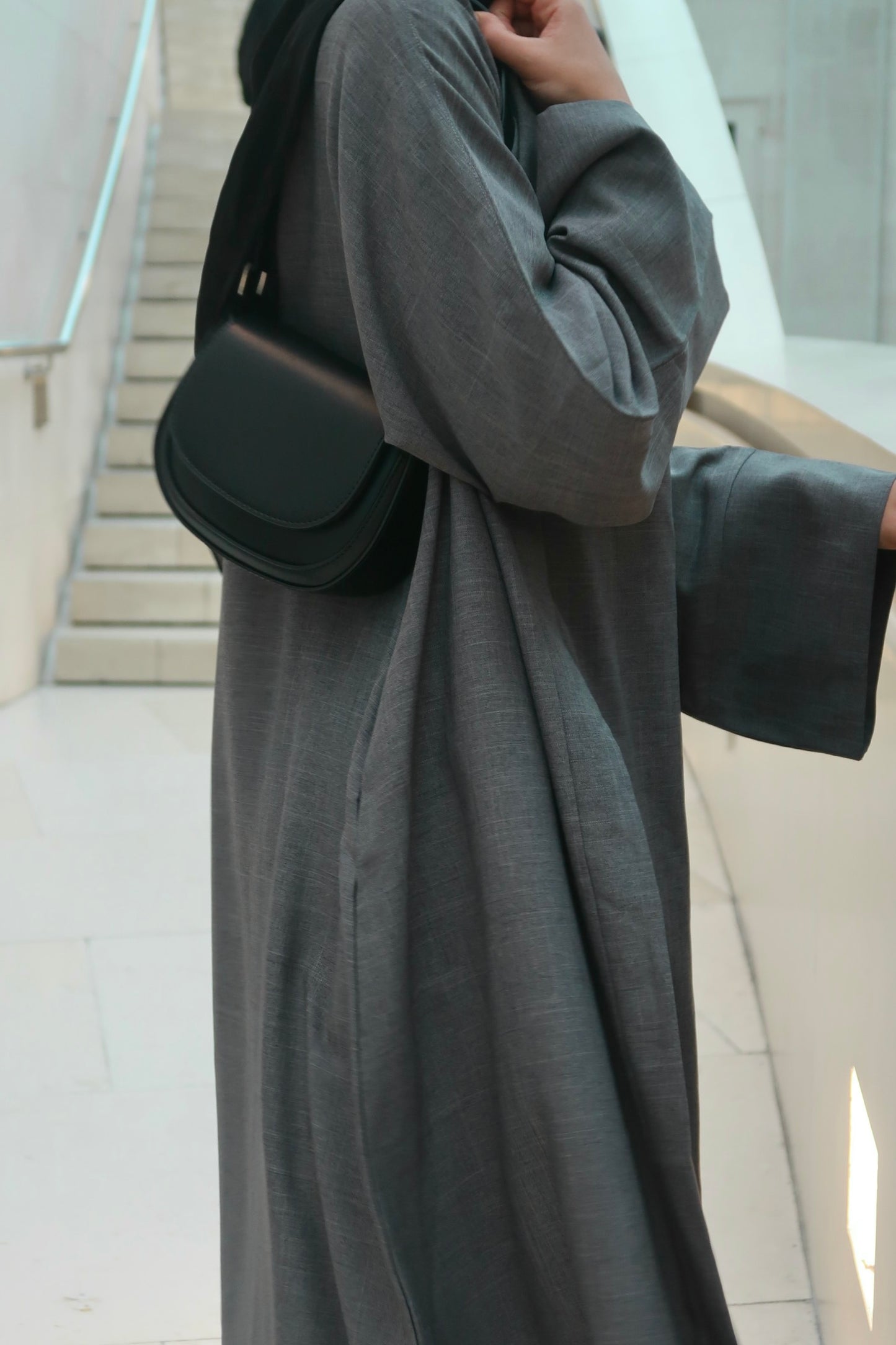 Grey Kamila - 2 Pieces Open Abaya Set