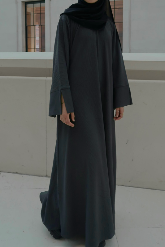 Dark Grey Ribbed Winter Abaya